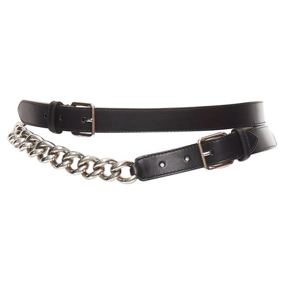 Alexander McQueen Accessories - Alexander Mcqueen Leather Silver Chunky Metal Chain Wrap Belt